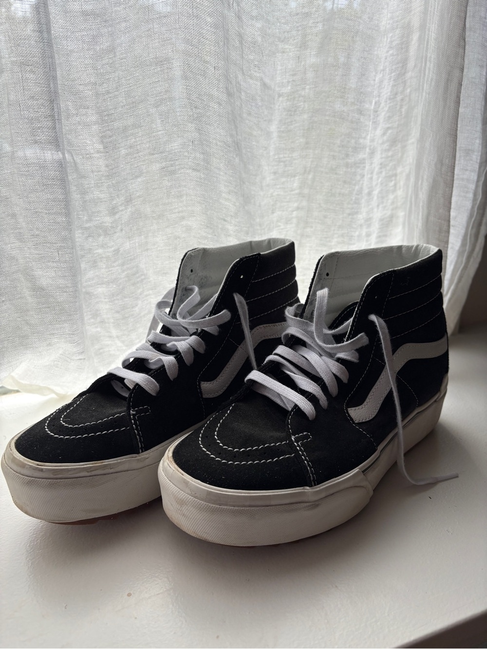 Vans Black and White High-Top Skate Sneakers